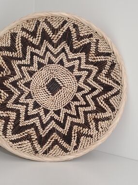 Handwoven Natural and Dark Brown Decorative Wall Basket - Home Accents
